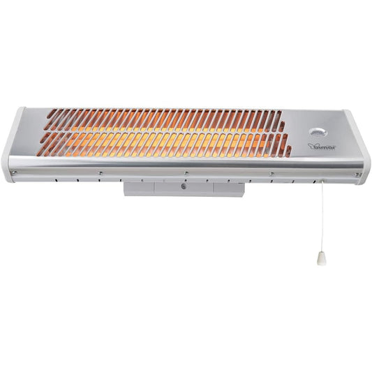 Bimar INB-HR312 Stufa Elettrica da Esterno al Quarzo da 1500W, Stufetta Radiante a Parete con 3 Potenze di Riscaldamento Istantaneo, Kit fissaggio incluso, Orientabile 0-90 Gradi, Accensione a Corda