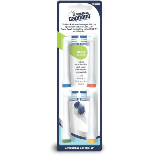 Pasta del Capitano Testine di Ricambio INN-90803 per Spazzolini Elettrici Oral-B®, Setole Irregolari per Pulizia Profonda e Spazi Difficili, Compatibilità Versatile per un'Igiene Orale Completa