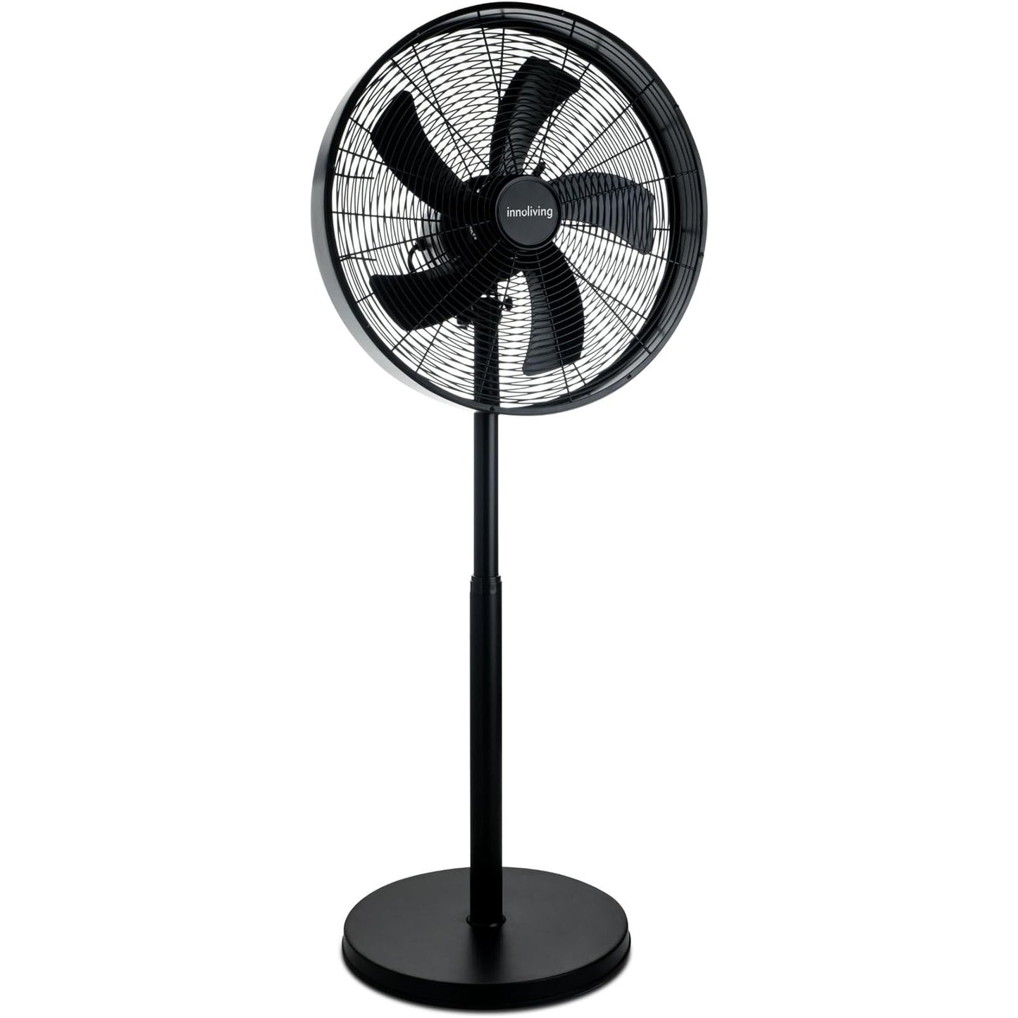 Innoliving Ventilatore a Piantana in Metallo INN-529B, Diametro 45 cm, 3 Velocità, Modalità Oscillazione, Struttura Robusta Metallo Nero, Inclinazione Regolabile 50W