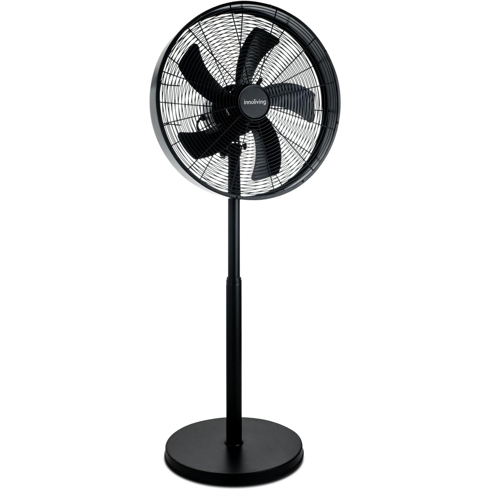 Innoliving Ventilatore a Piantana in Metallo INN-529B, Diametro 45 cm, 3 Velocità, Modalità Oscillazione, Struttura Robusta Metallo Nero, Inclinazione Regolabile 50W