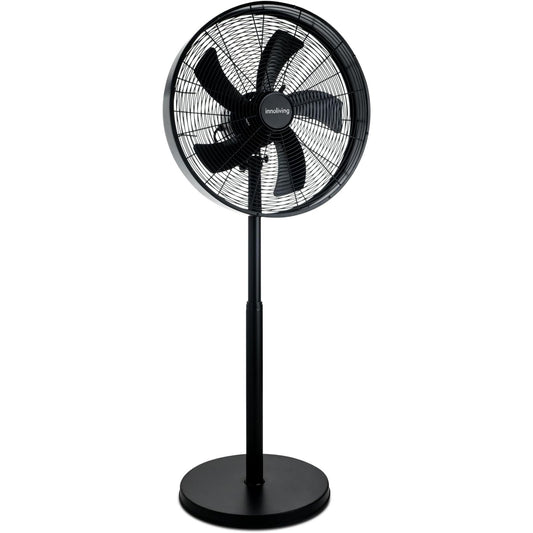 Innoliving Ventilatore a Piantana in Metallo INN-529B, Diametro 45 cm, 3 Velocità, Modalità Oscillazione, Struttura Robusta Metallo Nero, Inclinazione Regolabile 50W