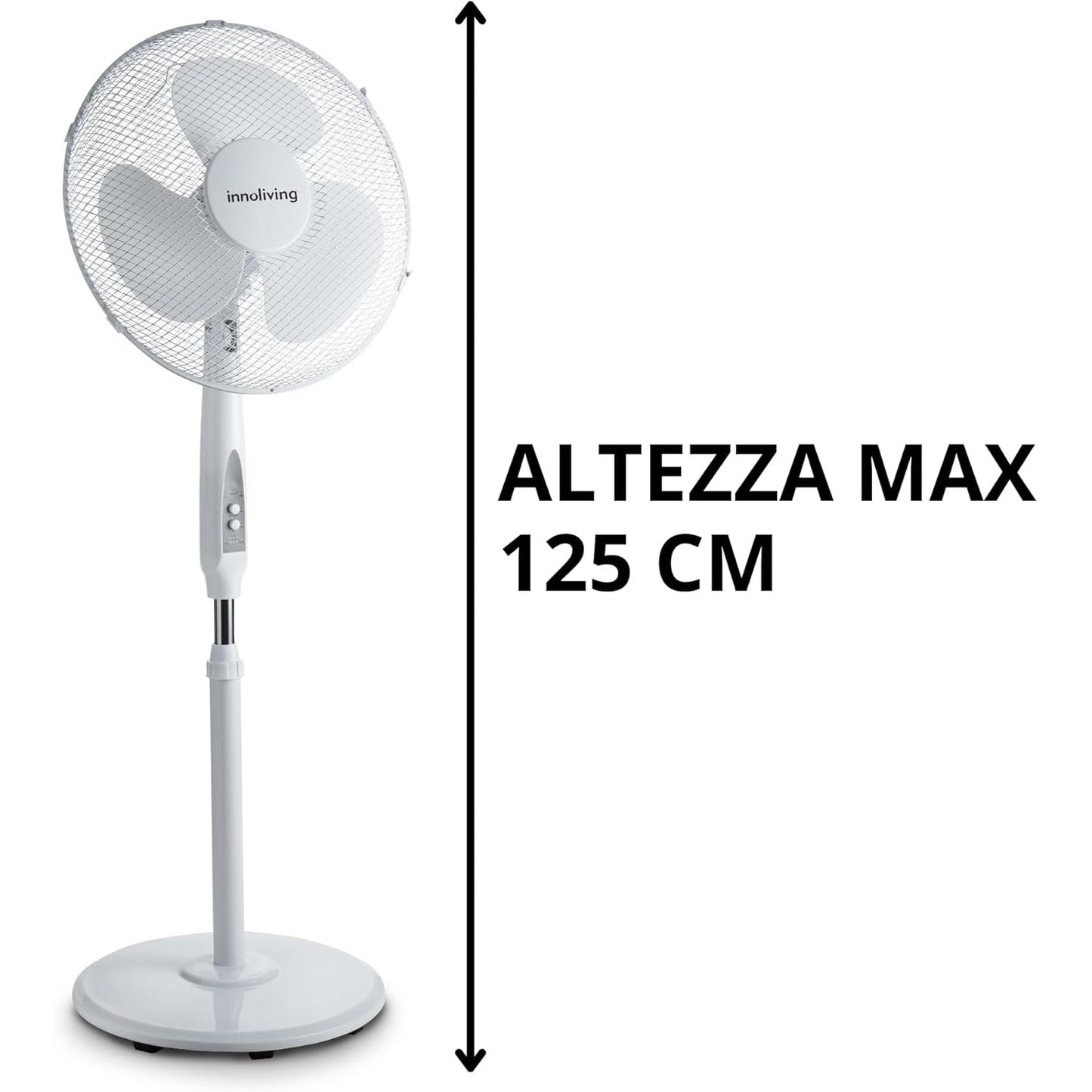Innoliving Ventilatore a Piantana INN-503ROUNDR con Telecomando, Griglia Mesh, Diametro 40 cm, 3 Velocità, Oscillazione, Altezza Regolabile, Base Rotonda Con Telecomando
