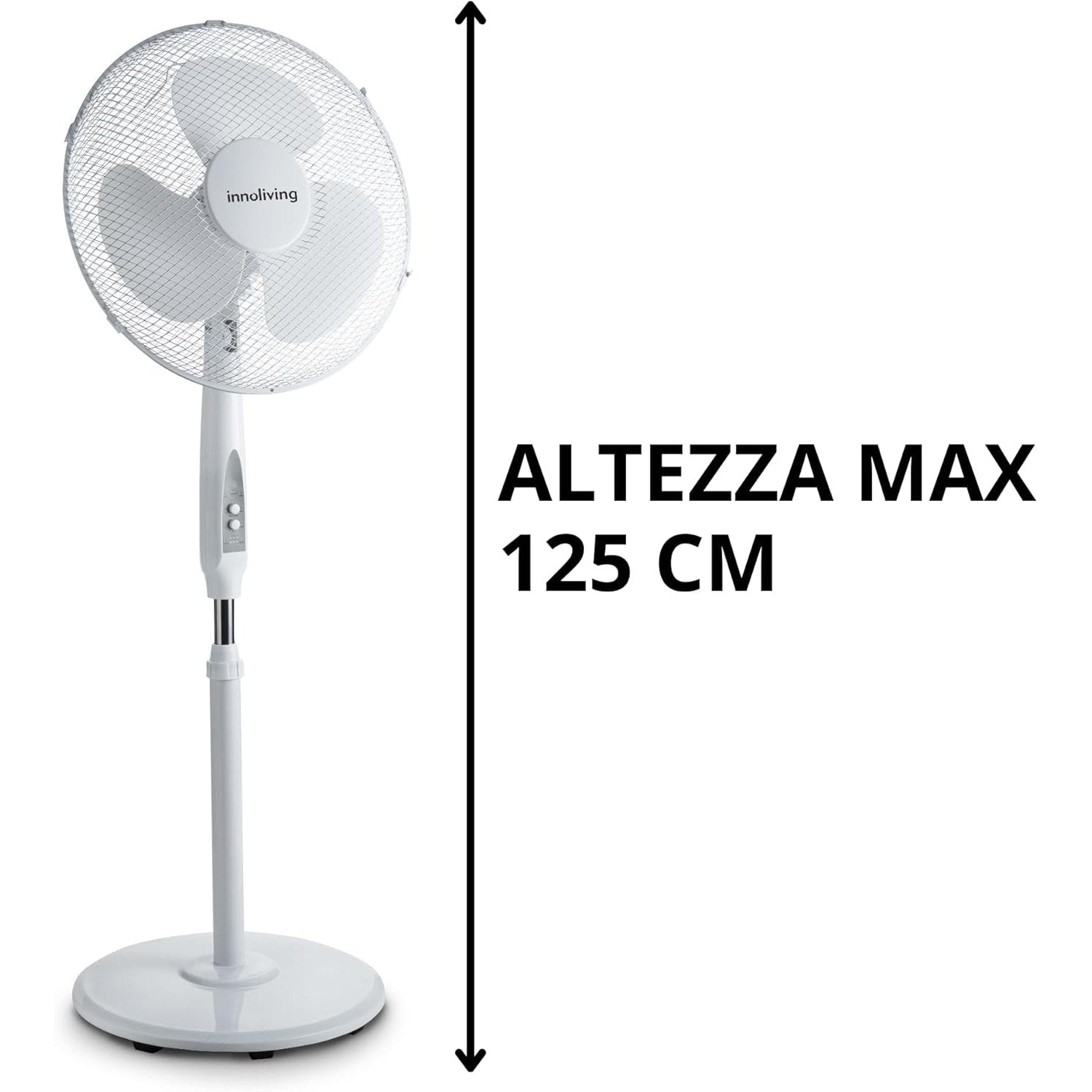 Innoliving Ventilatore a Piantana INN-503ROUNDR con Telecomando, Griglia Mesh, Diametro 40 cm, 3 Velocità, Oscillazione, Altezza Regolabile, Base Rotonda Con Telecomando