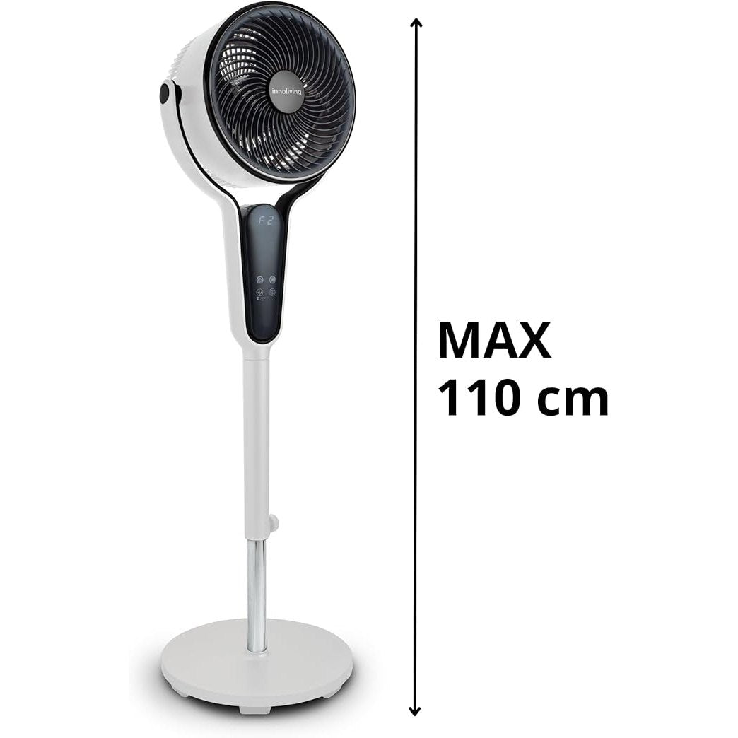 Innoliving Ventilatore a Piantana Digitale High Tech INN-534, Slim Design, Display Touch, Telecomando, Oscillazione 3D, Timer 12h, 3 Velocità, 50W, Ventilazione Potente fino a 5m