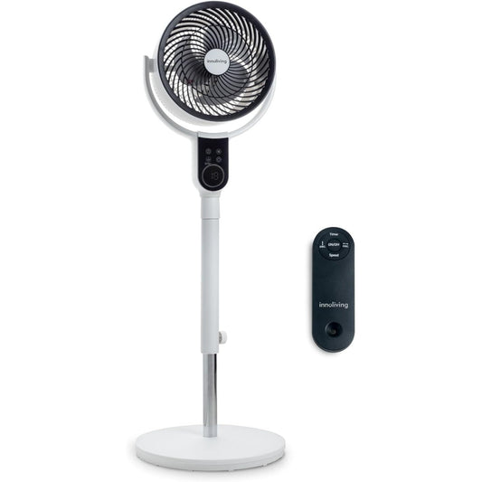 Innoliving Ventilatore a Piantana Digitale High Tech INN-533, Slim Design, Display Touch, Telecomando, Oscillazione 3D, Timer 12h, 12 Velocità, 50W, Ventilazione Potente fino a 5m
