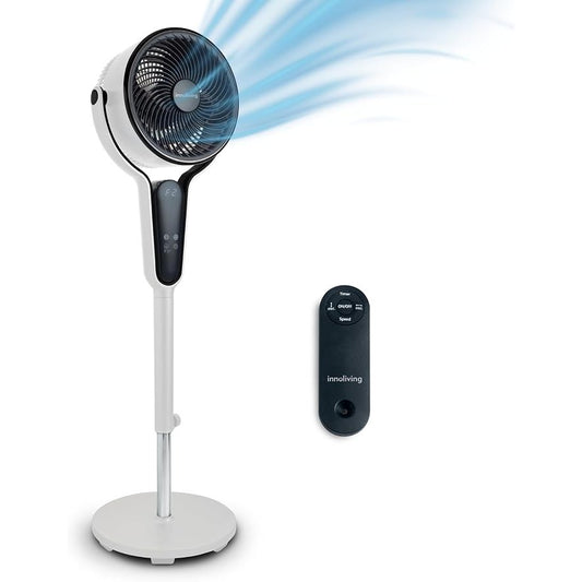 Innoliving Ventilatore a Piantana Digitale High Tech INN-534, Slim Design, Display Touch, Telecomando, Oscillazione 3D, Timer 12h, 3 Velocità, 50W, Ventilazione Potente fino a 5m