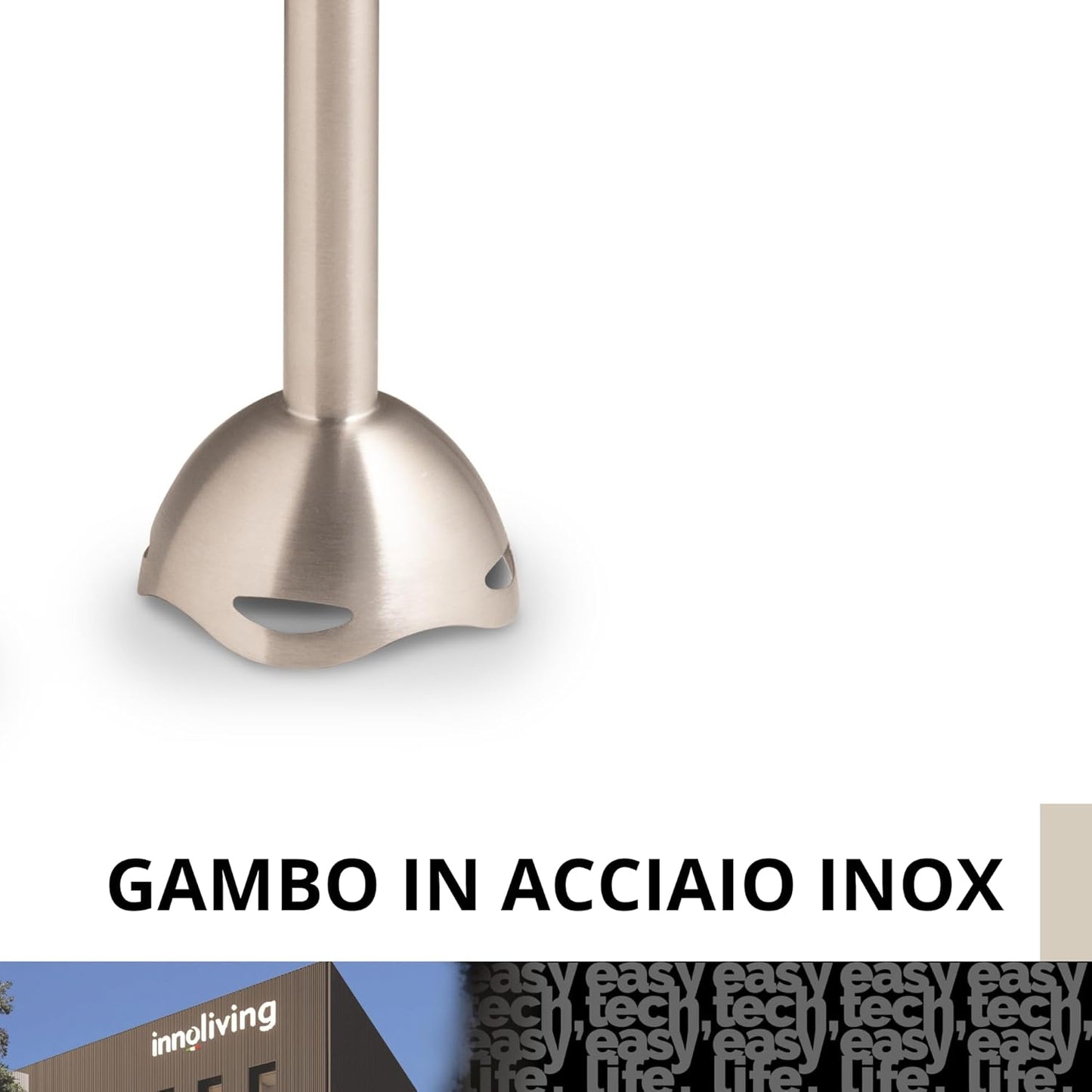 Innoliving Frullatore a Immersione INN-881, Potenza 400W, 2 Velocità con Tasto Turbo, Gambo Removibile, Lame in Acciaio INOX, Anello per Appendere, Potente e Versatile Gambo in Acciaio INOX