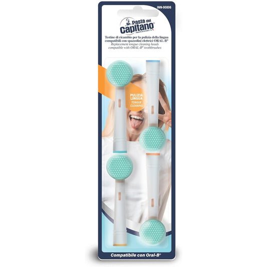 Pasta del Capitano Testine di Ricambio INN-90806 per Spazzolini Elettrici Oral-B®, Pulisci Lingua in Silicone con Micro-Setole per Igiene Orale Completa, Compatibilità Versatile