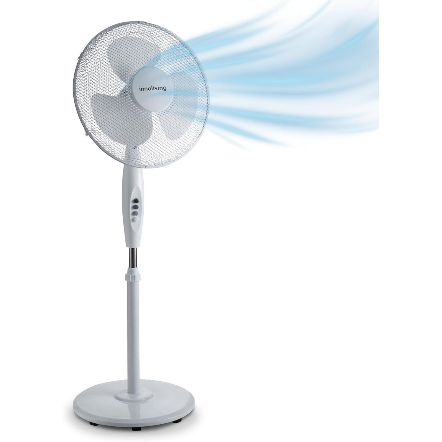 Innoliving Ventilatore a Piantana INN-503ROUND Griglia Mesh, Diametro 40 cm, 3 Velocità, Oscillazione, Altezza Regolabile, Base Rotonda Senza Telecomando