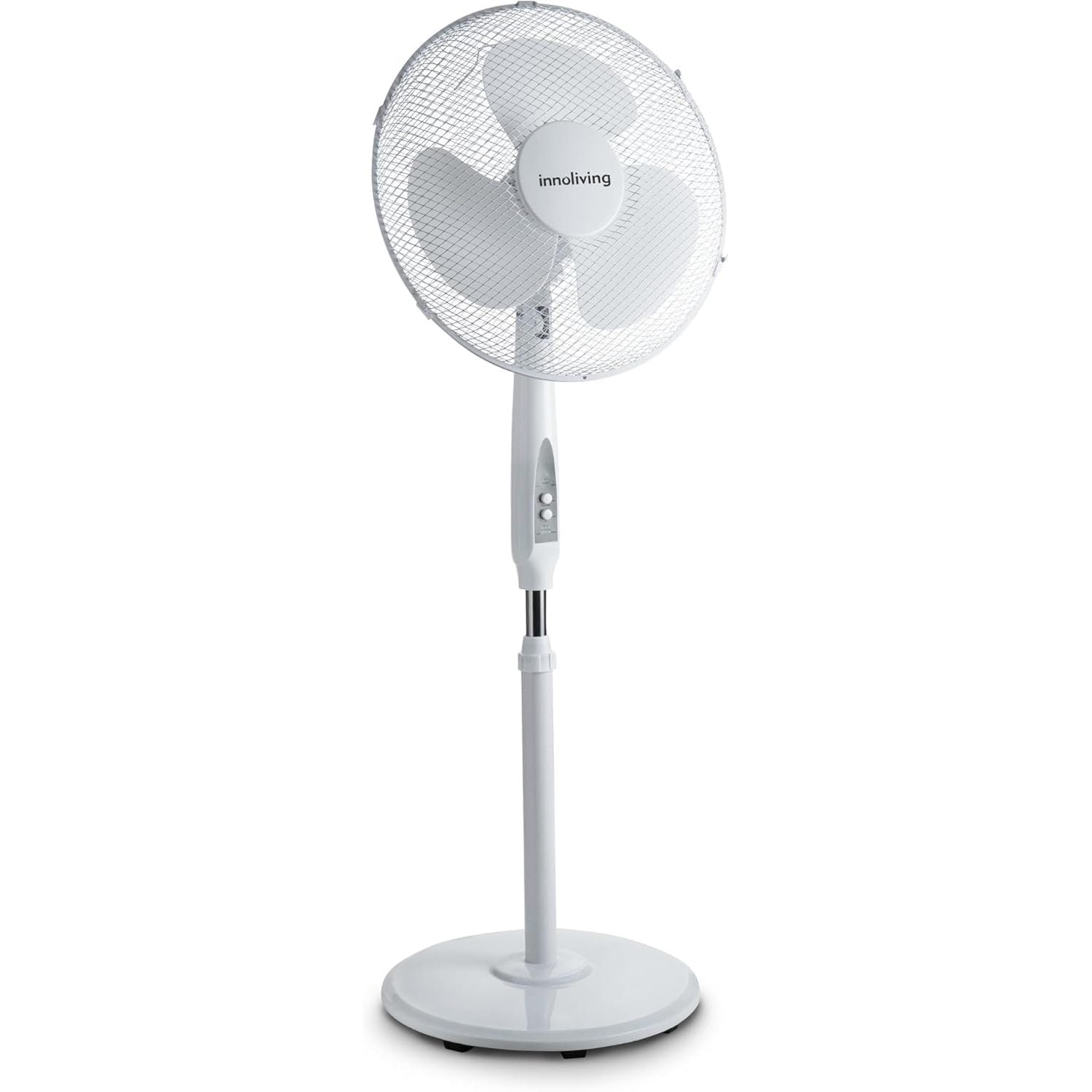Innoliving Ventilatore a Piantana INN-503ROUNDR con Telecomando, Griglia Mesh, Diametro 40 cm, 3 Velocità, Oscillazione, Altezza Regolabile, Base Rotonda Con Telecomando