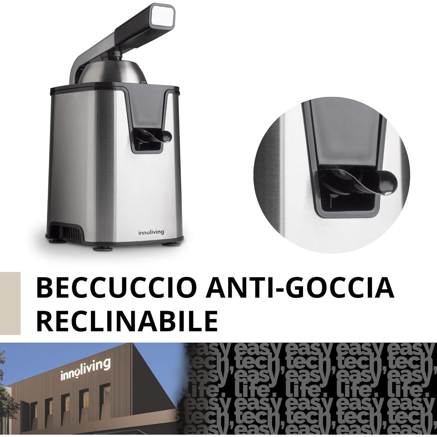 Innoliving Spremiagrumi Elettrico Potente con Leva INN-884/INN-885, Silenzioso, Facile da Usare e Pulire, Ideale per Succo di Agrumi, Design Compatto e Moderno