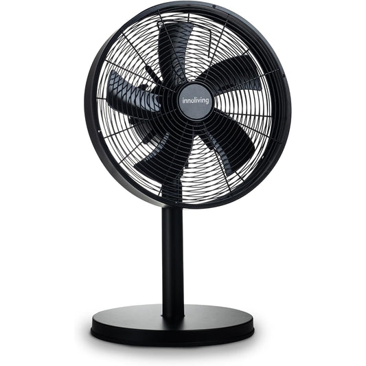 Innoliving Ventilatore Metallo INN-530B/529B, Tavolo o Piantana, Diametro 35-45 cm, 3 Velocità, Modalità Oscillazione, Struttura Robusta Metallo Nero, Inclinazione Regolabile 35-50W Da Tavolo
