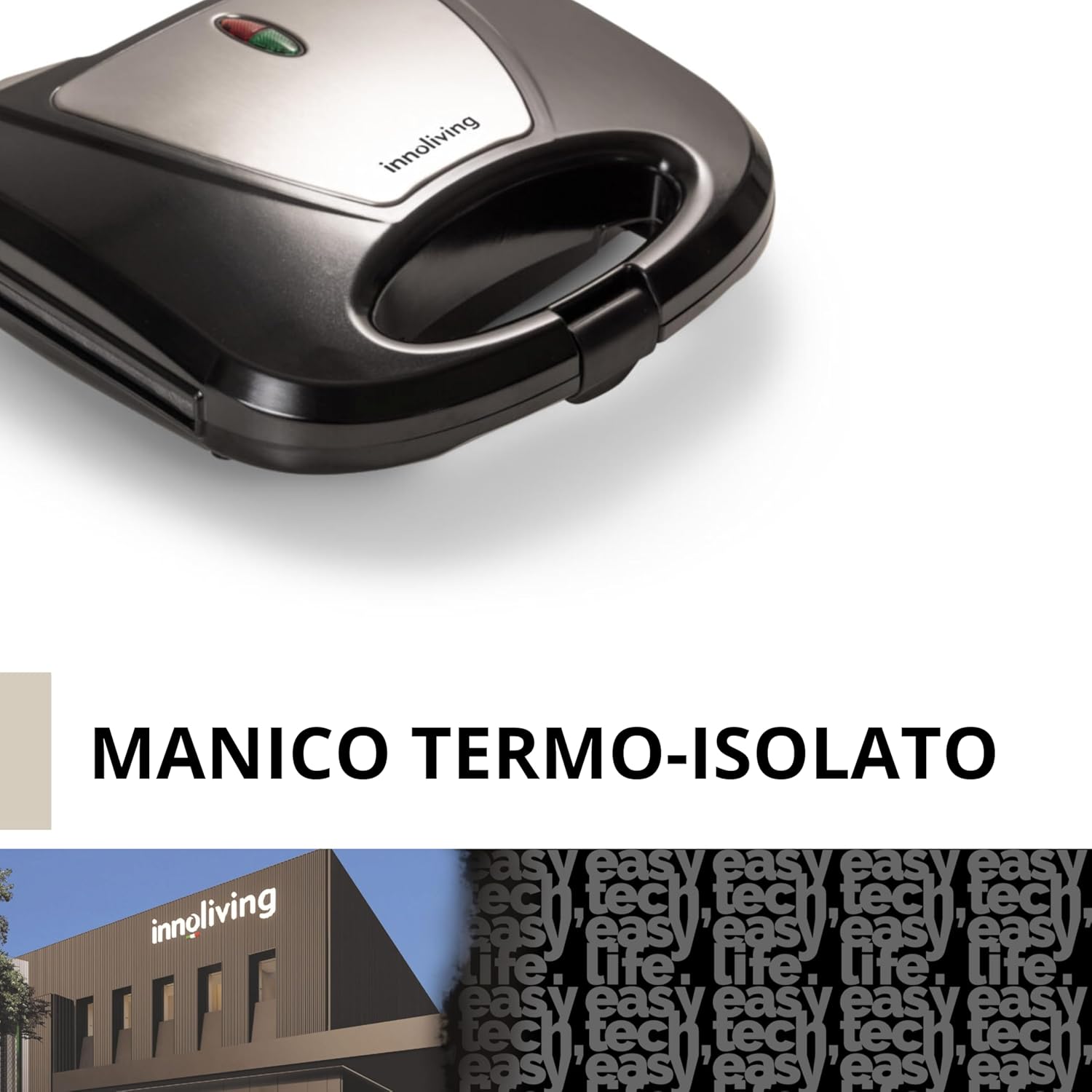Innoliving Tostiera INN-874, 750W con Piastra Antiaderente, Design Compatto e Elegante, Indicatore Luminoso, Termoisolato, Ideale per Toast, Panini e Snack, Facile da Pulire, Pratico per Ogni Cucina
