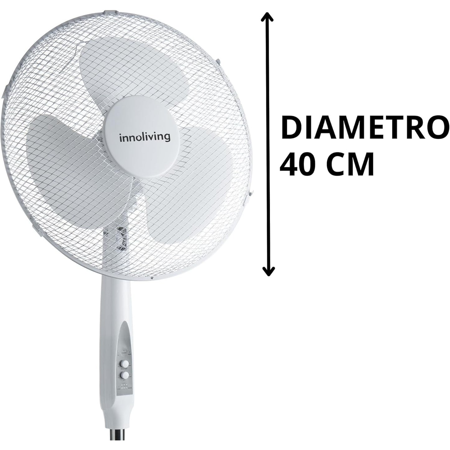 Innoliving Ventilatore a Piantana INN-503ROUNDR con Telecomando, Griglia Mesh, Diametro 40 cm, 3 Velocità, Oscillazione, Altezza Regolabile, Base Rotonda Con Telecomando