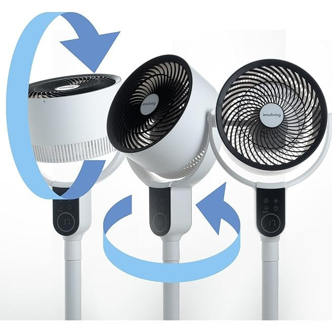 Innoliving Ventilatore a Piantana Digitale High Tech INN-534, Slim Design, Display Touch, Telecomando, Oscillazione 3D, Timer 12h, 3 Velocità, 50W, Ventilazione Potente fino a 5m