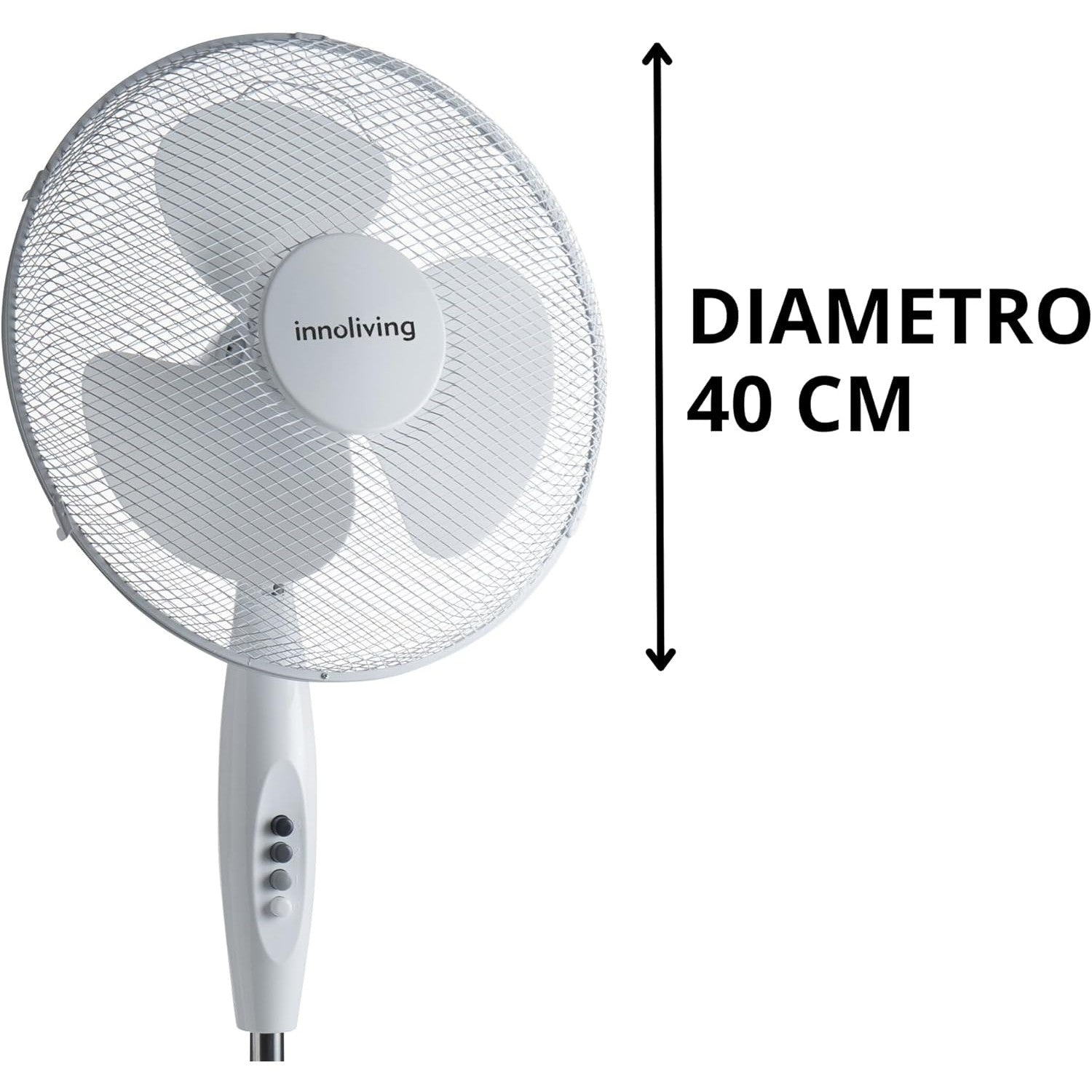 Innoliving Ventilatore a Piantana INN-503ROUND Griglia Mesh, Diametro 40 cm, 3 Velocità, Oscillazione, Altezza Regolabile, Base Rotonda Senza Telecomando