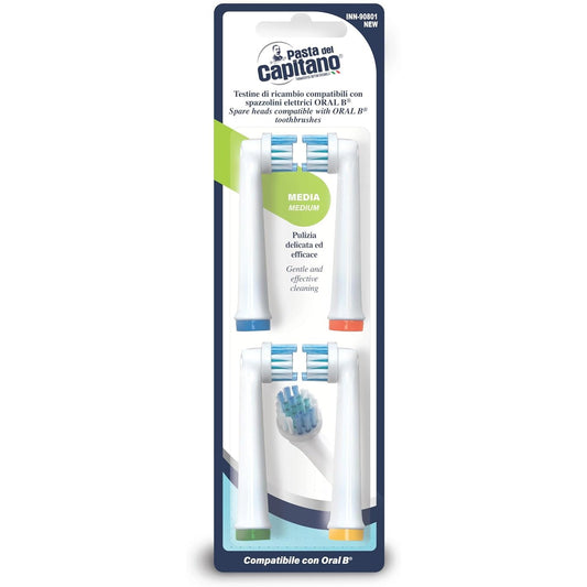 Pasta del Capitano Testine di Ricambio INN-90801NEW per Spazzolini Elettrici Oral-B®, Setole Delicate per Pulizia Profonda e Gengive Sensibili, Compatibilità Estesa per un'Igiene Orale Completa