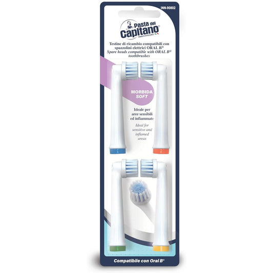 Pasta del Capitano Testine di Ricambio INN-90802 per Spazzolini Elettrici Oral-B®, Setole Morbide per Pulizia Delicata e Aree Sensibili, Compatibilità Estesa per un'Igiene Orale Superiore
