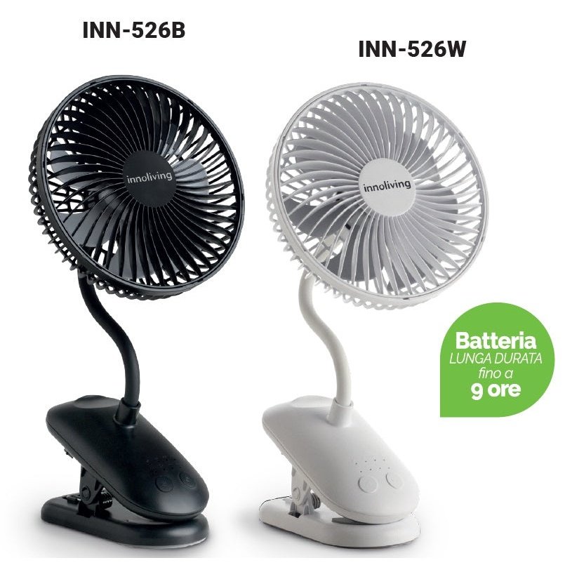 Innoliving Ventilatore 15cm con Supporto Pieghevole Ricaricabile e Clip INN-526 Senza Fili