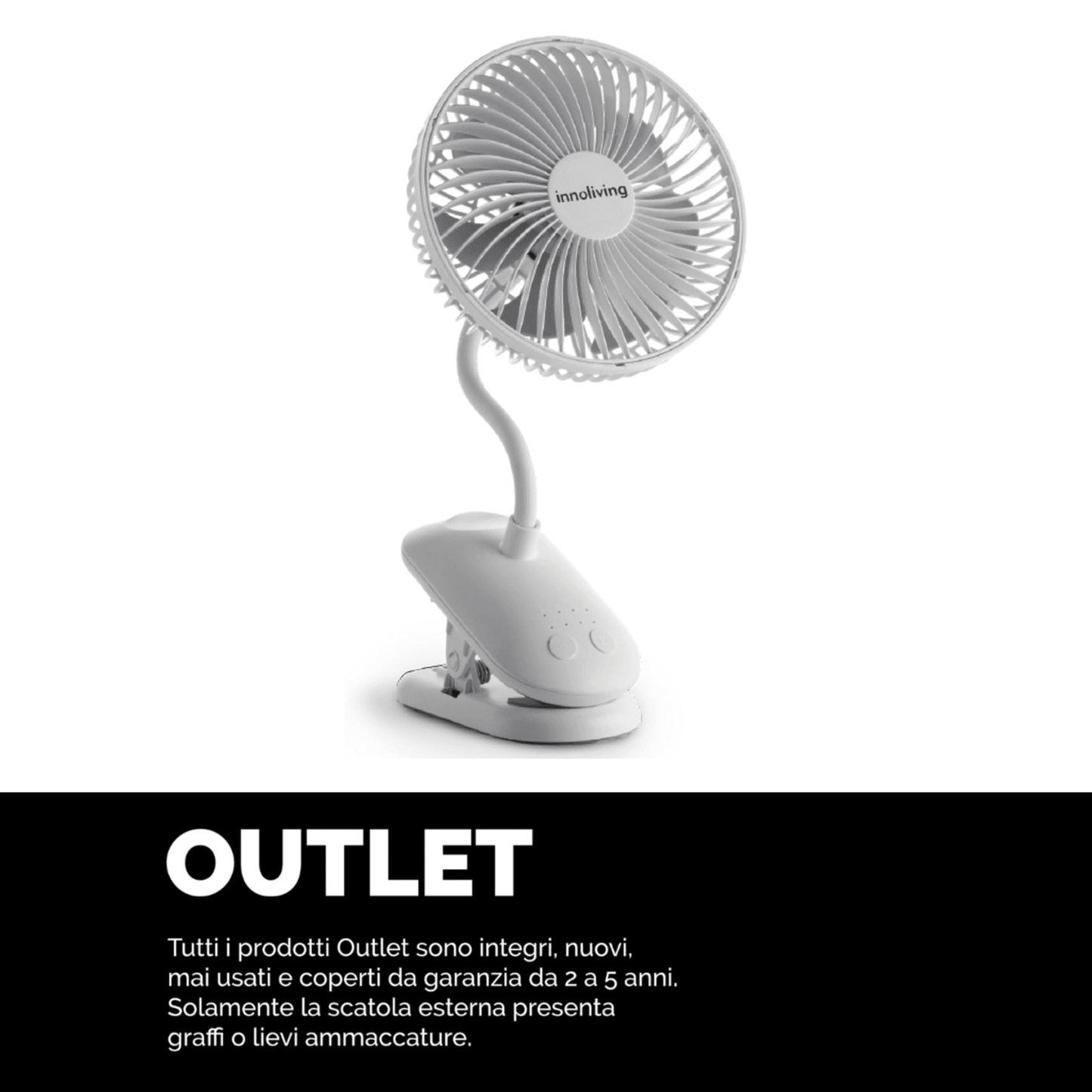Innoliving Ventilatore 15cm con Supporto Pieghevole Ricaricabile e Clip INN-526 Senza Fili