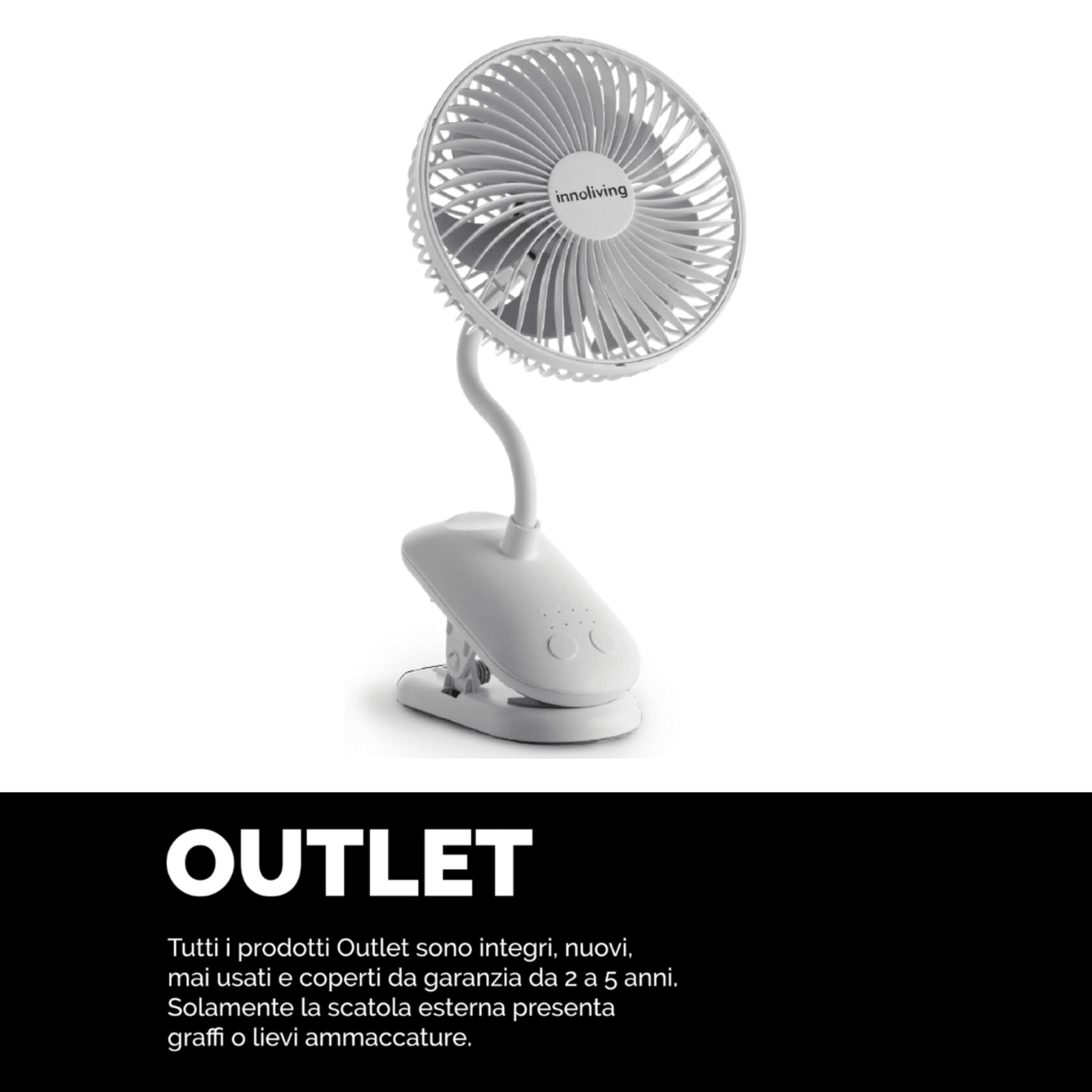 Innoliving Ventilatore 15cm con Supporto Pieghevole Ricaricabile e Clip INN-526 Senza Fili