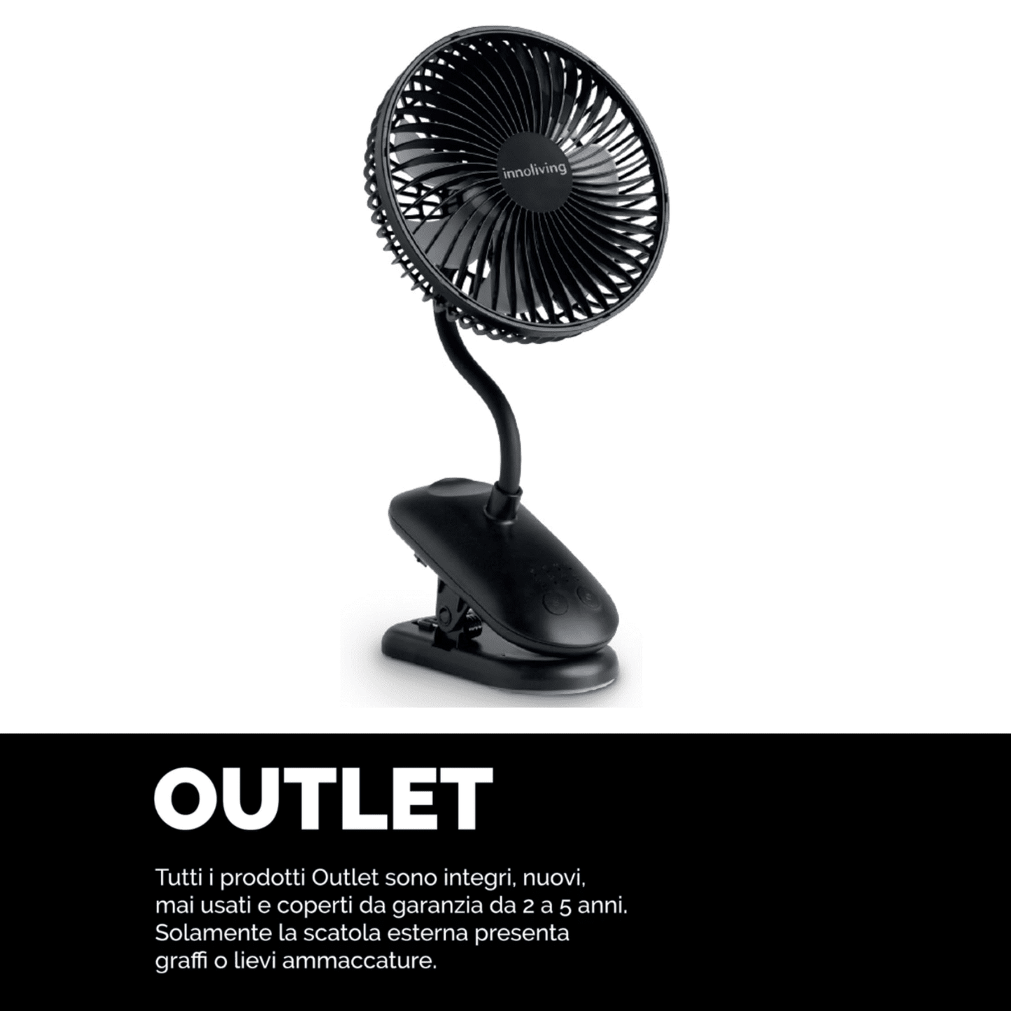 Innoliving Ventilatore 15cm con Supporto Pieghevole Ricaricabile e Clip INN-526 Senza Fili