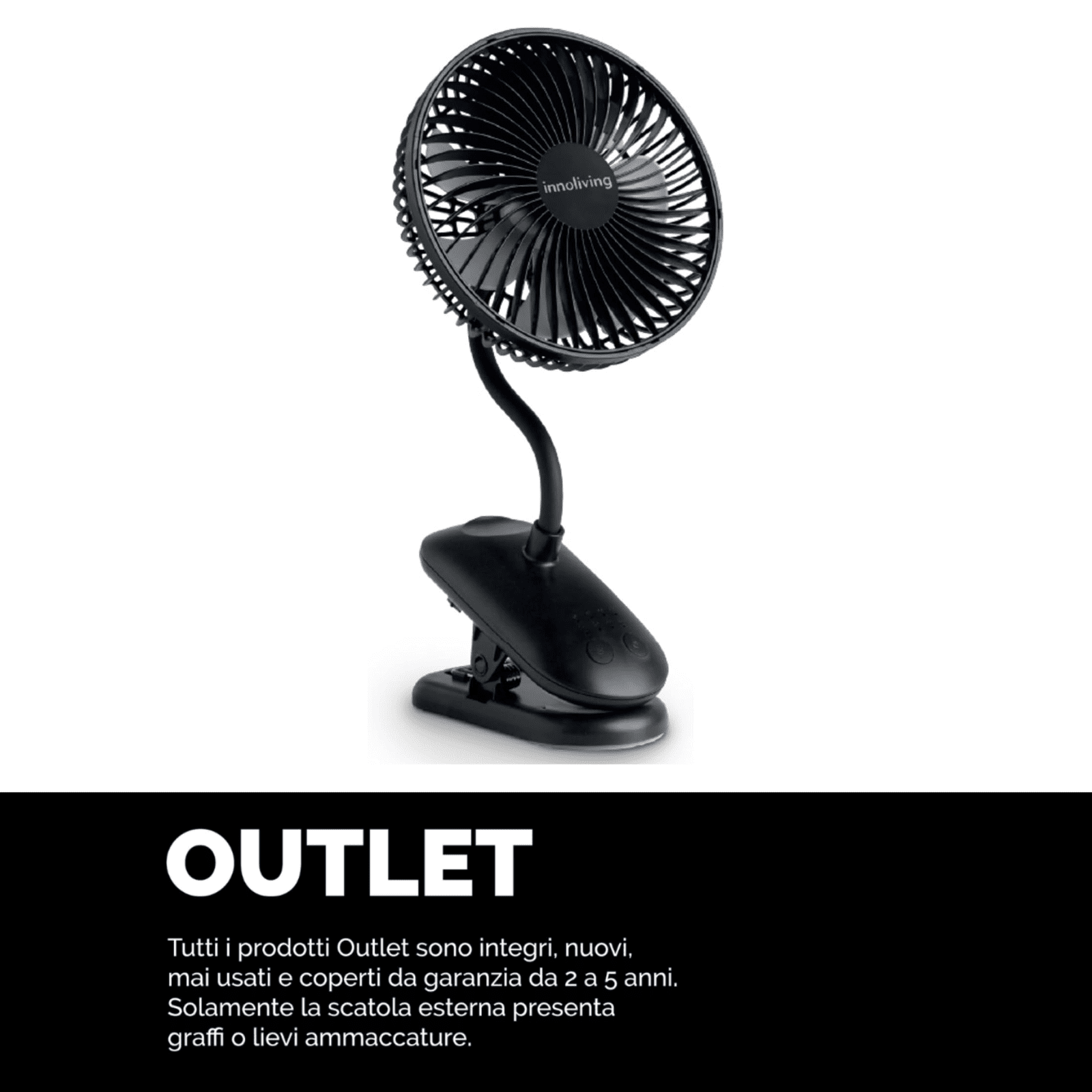 Innoliving Ventilatore 15cm con Supporto Pieghevole Ricaricabile e Clip INN-526 Senza Fili