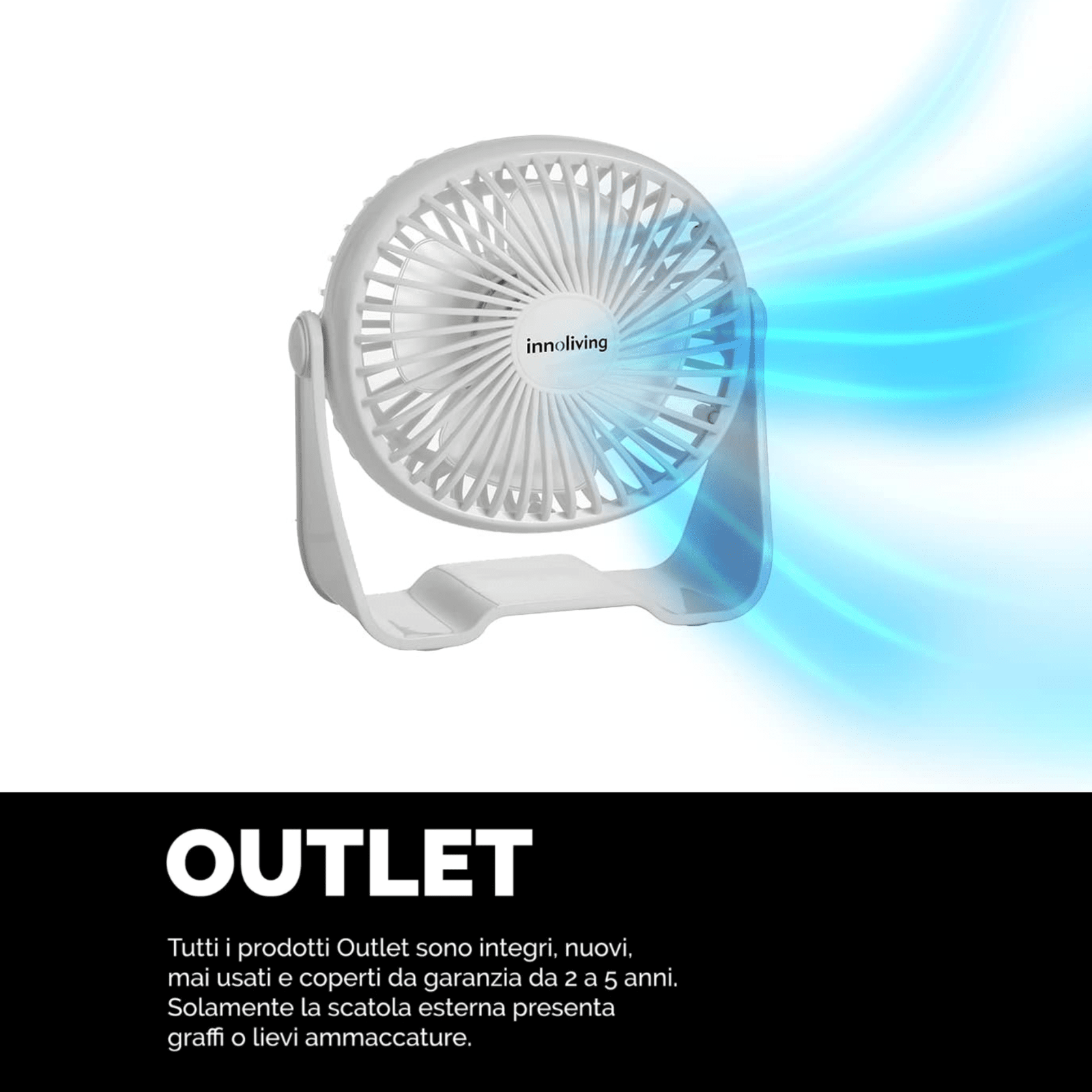 Ventilatore Portatile da tavolo 10cm 2 velocità regolabile silenzioso, Innoliving INN-513