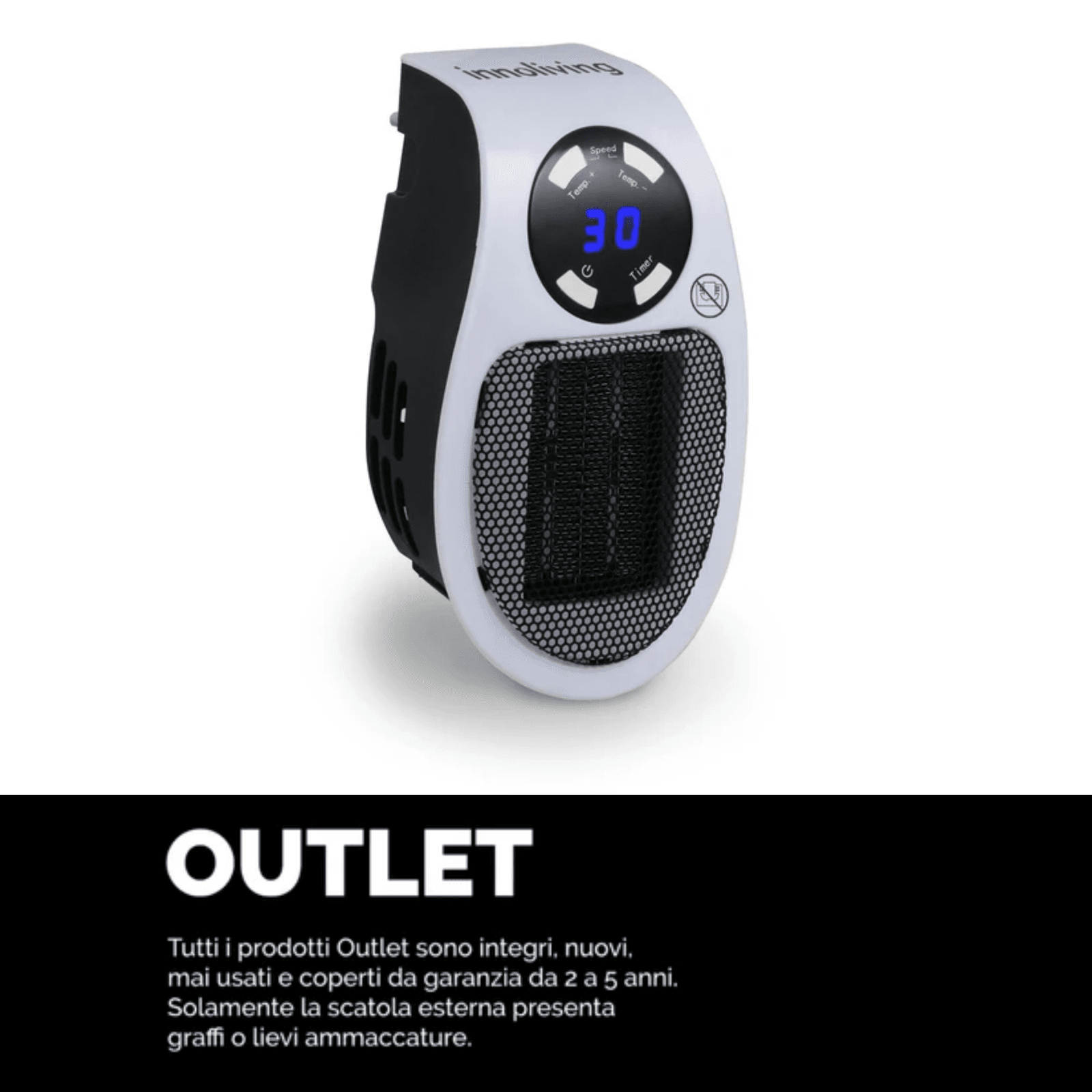 Mini termoventilatore PTC con spina display LED 500W, INN-583