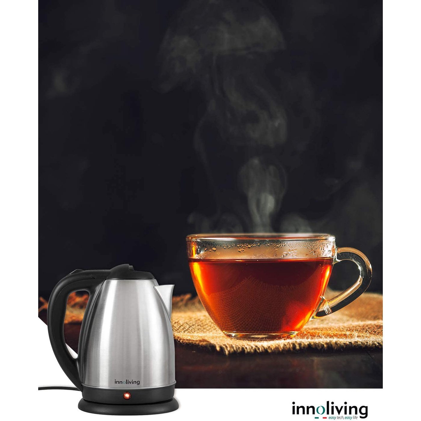 Bollitore Senza Fili ad Ebollizione Veloce, Cordless in Acciaio Inox INN-699, 2200 W, 1.8 Litri, Innoliving
