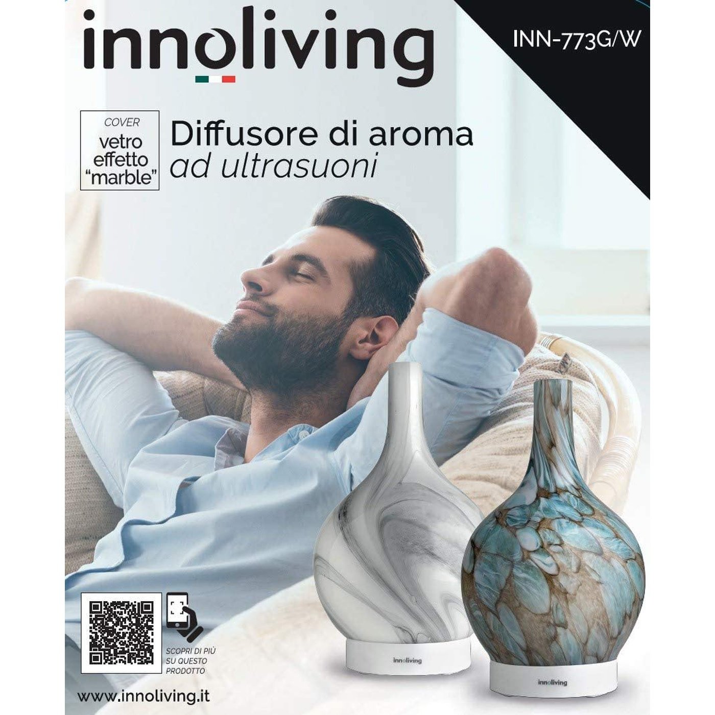 Diffusore d'aroma ad ultrasuoni in vetro rilassante 150ml, Innoliving INN-773