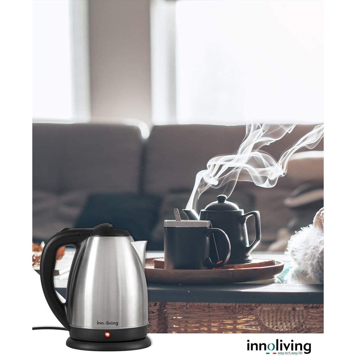 Bollitore Senza Fili ad Ebollizione Veloce, Cordless in Acciaio Inox INN-699, 2200 W, 1.8 Litri, Innoliving