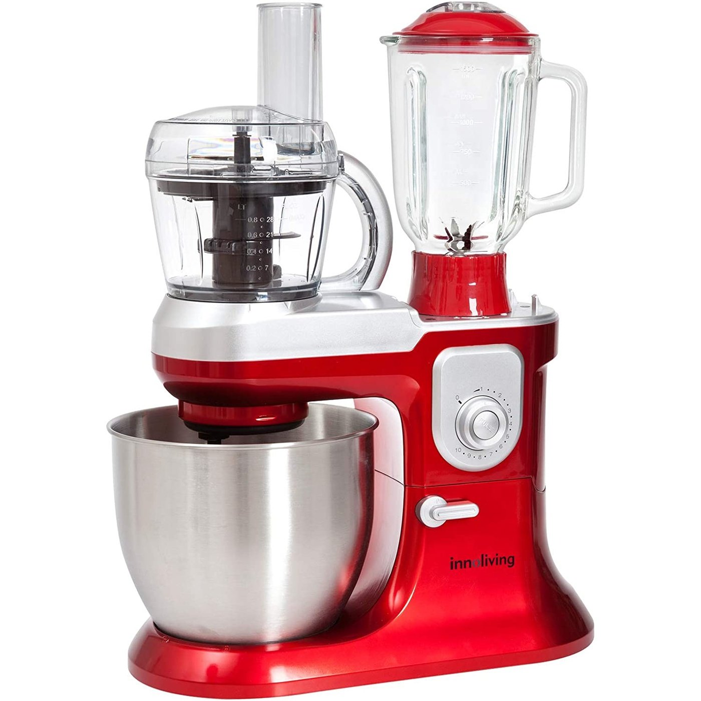 Impastatrice con Frullatore e Robot da Cucina Innoliving INN-721, Rosso 6.5 Litri, 1200 Watt