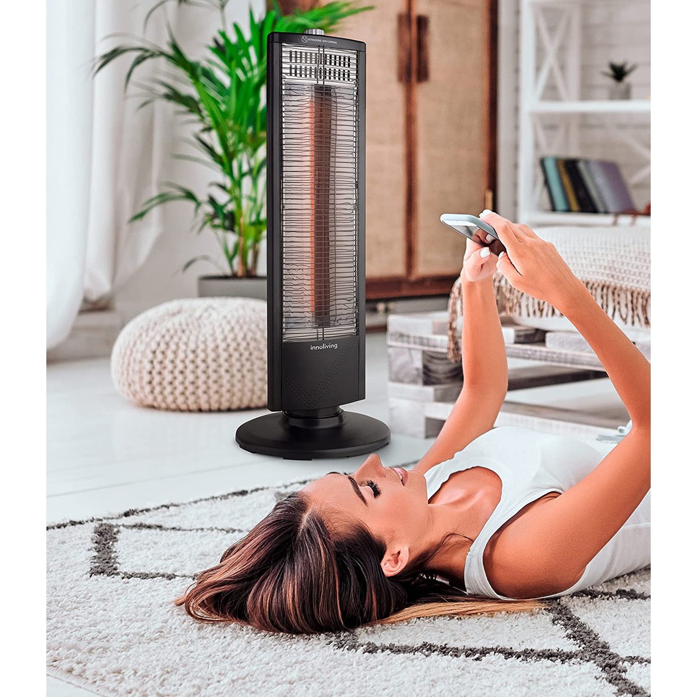 Stufa al Carbonio 2 livelli potenza oscillazione caldo casa 1000W, Innoliving INN-576
