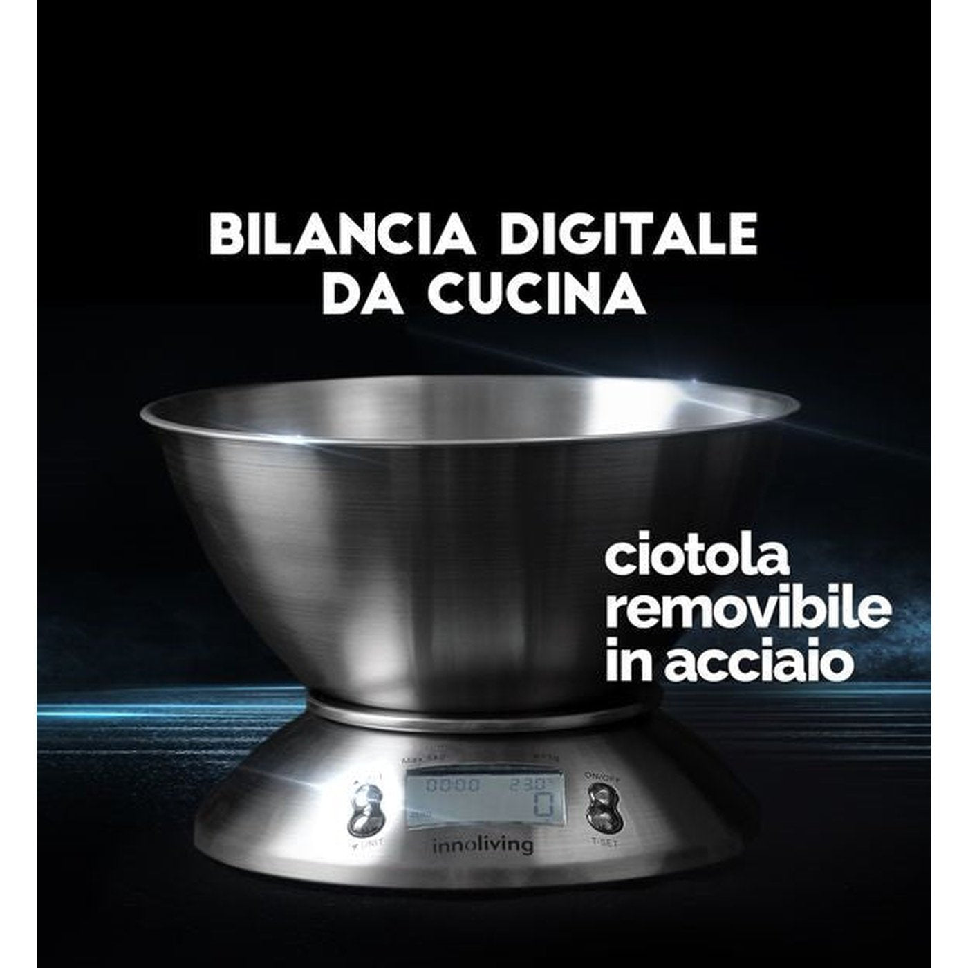 Bilancia da cucina acciaio Inox elegante moderna, Innoliving INN-127