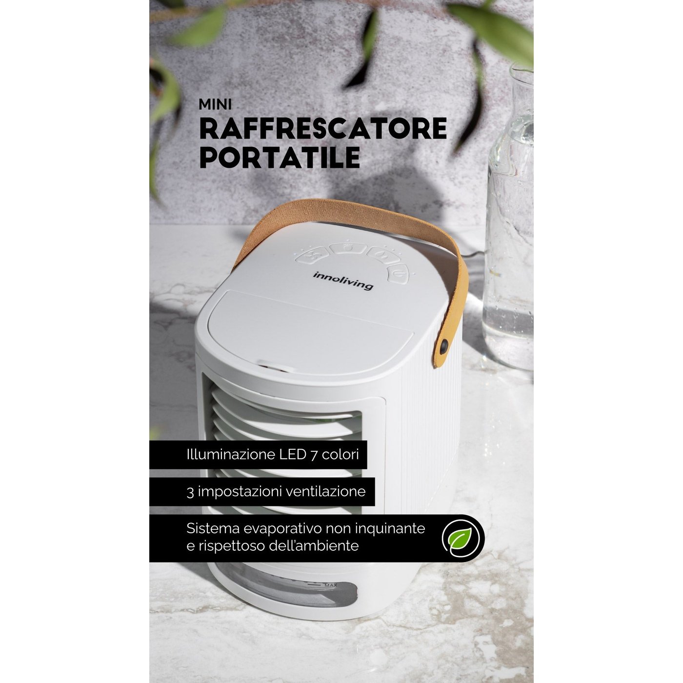 Mini raffrescatore portatile 3 in 1 fresco umidificatore LED 7 colori, Innoliving INN-517