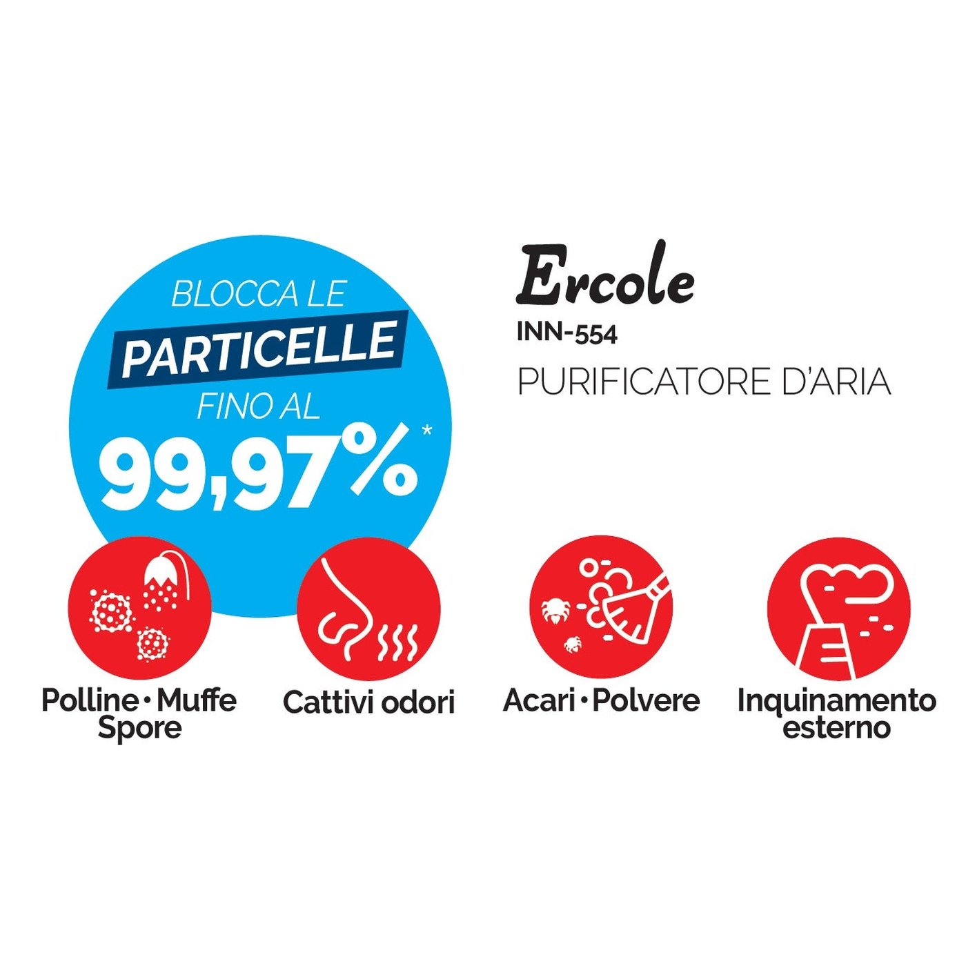Purificatore d'aria Ercole filtro HEPA e carboni attivi Smart Wi-fi, Innoliving Airpro INN-554