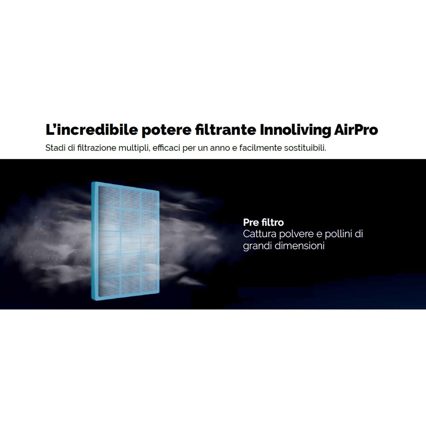 Purificatore d'aria Professional Plus filtro HEPA, Ioni negativi, PM 2.5 Smart Wi-fi Innoliving Airpro INN-557