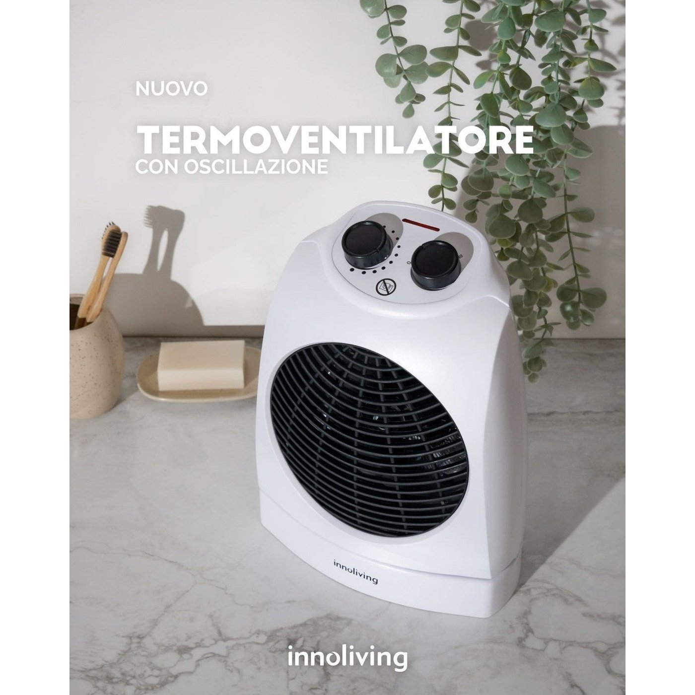 Termoventilatore con oscillazione 3 livelli termici funzione oscillazione ventilazione estiva potenza 2000W Innoliving INN-575