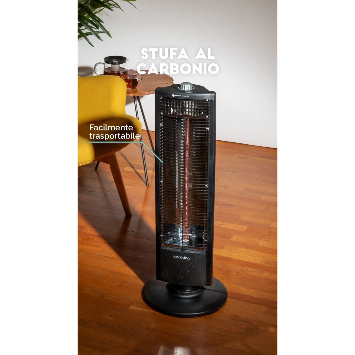 Stufa al Carbonio 2 livelli potenza oscillazione caldo casa 1000W, Innoliving INN-576
