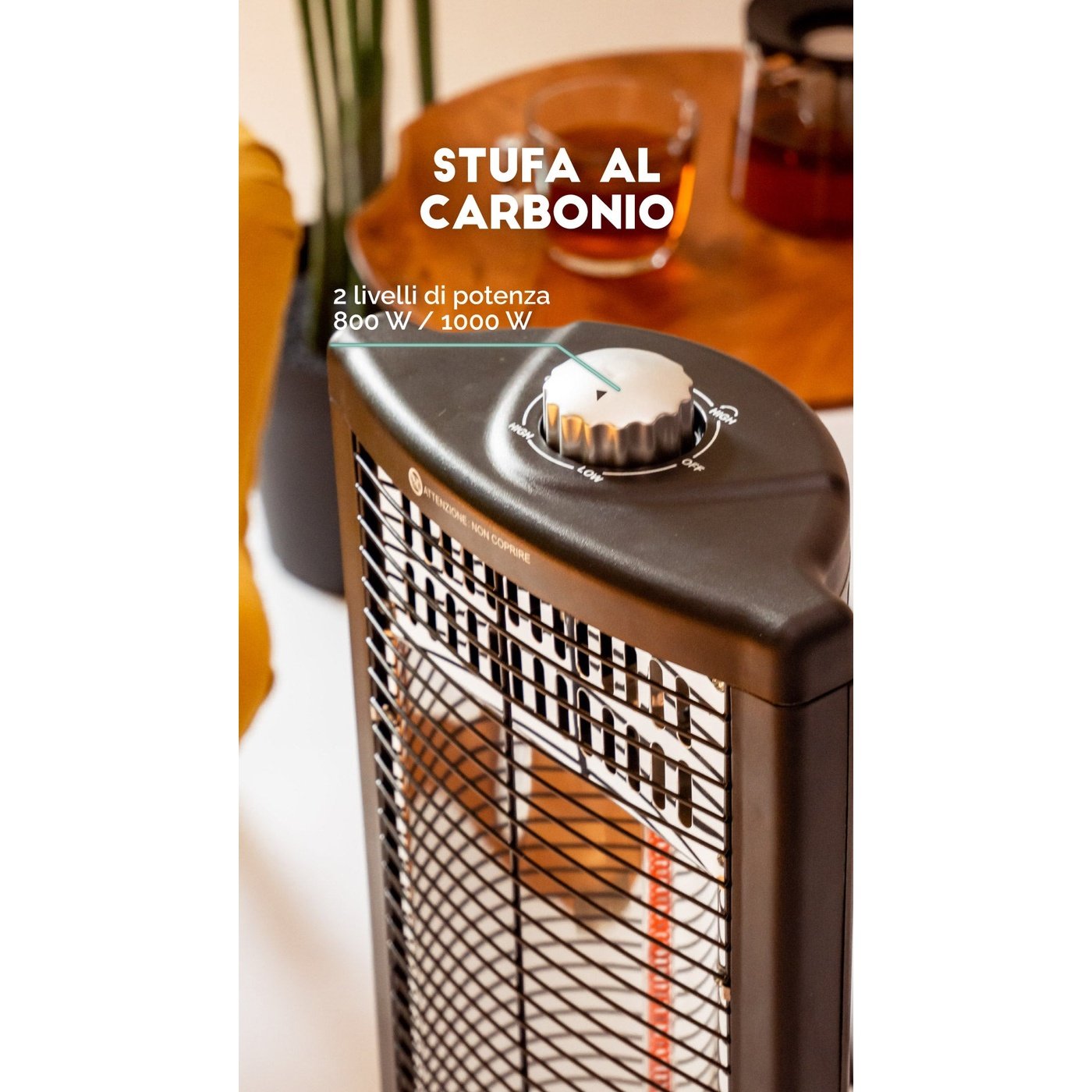 Stufa al Carbonio 2 livelli potenza oscillazione caldo casa 1000W, Innoliving INN-576