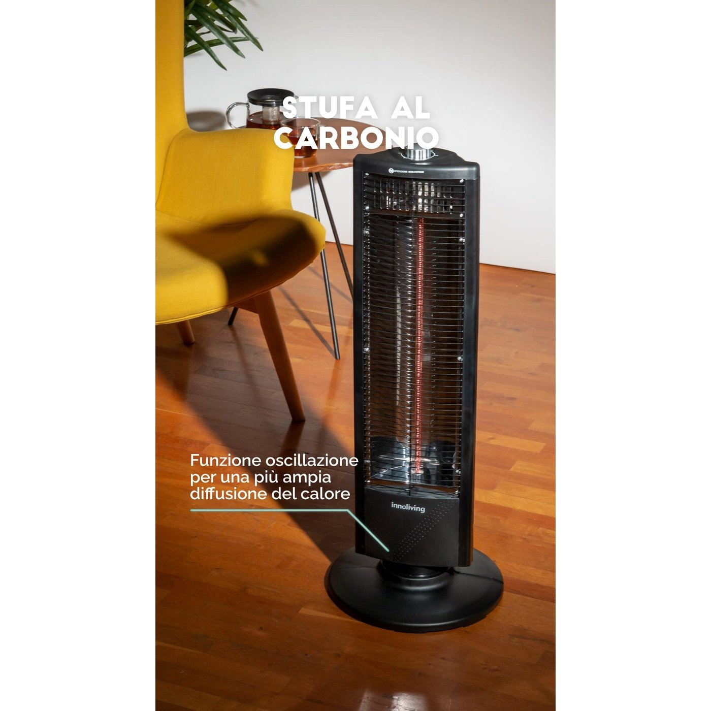 Stufa al Carbonio 2 livelli potenza oscillazione caldo casa 1000W, Innoliving INN-576