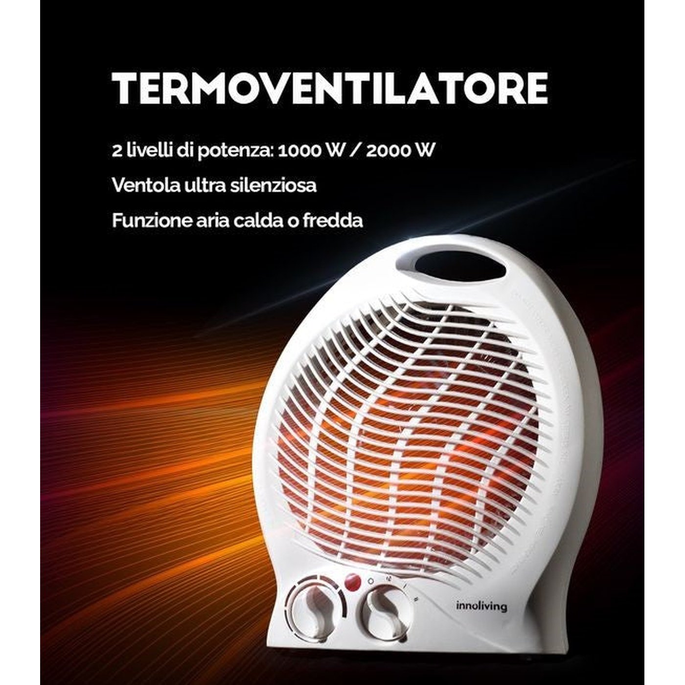Termoventilatore Stufetta Elettrica 2000W Stile Moderno, Innoliving INN-580