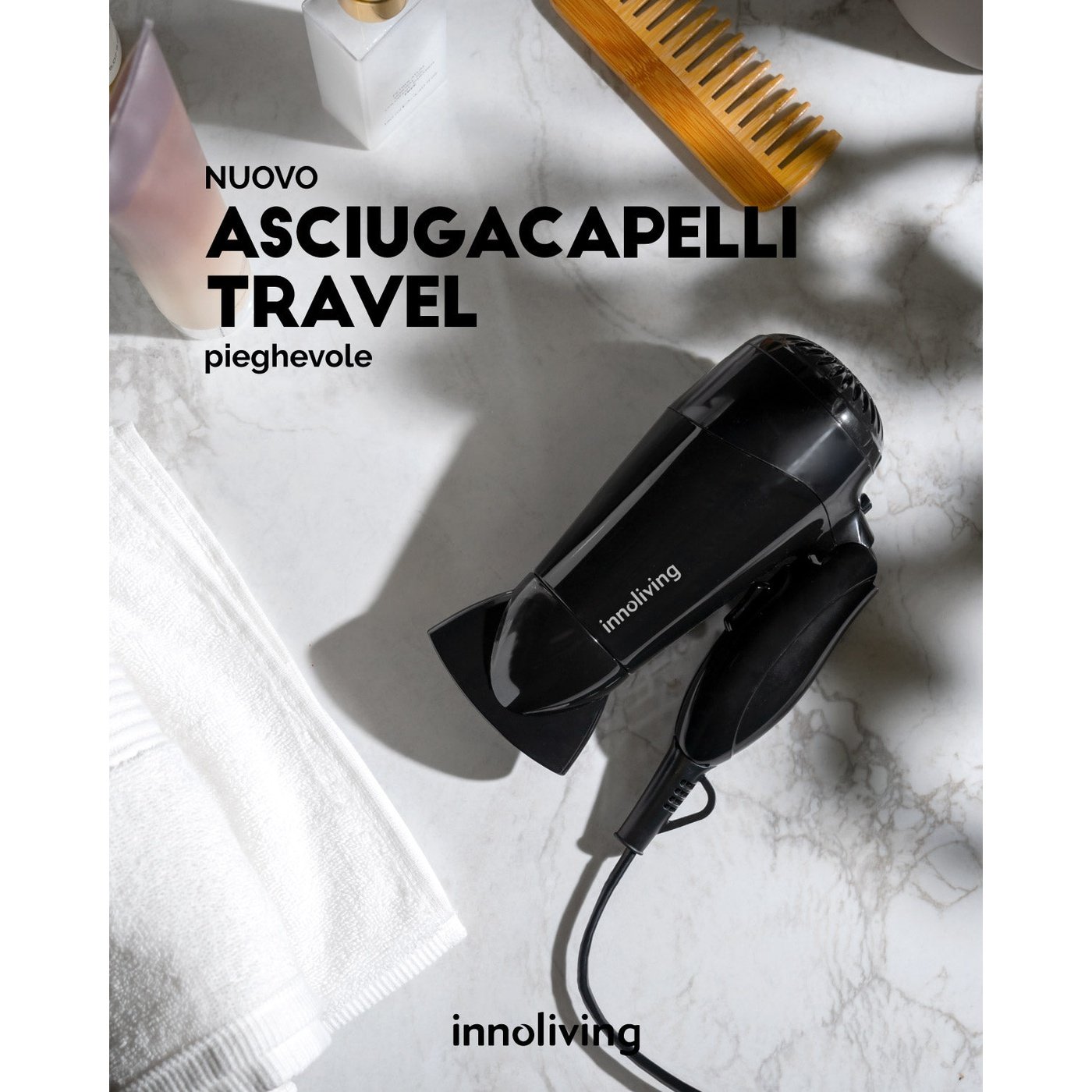Asciugacapelli pieghevole da viaggio Innoliving INN-613, Nero