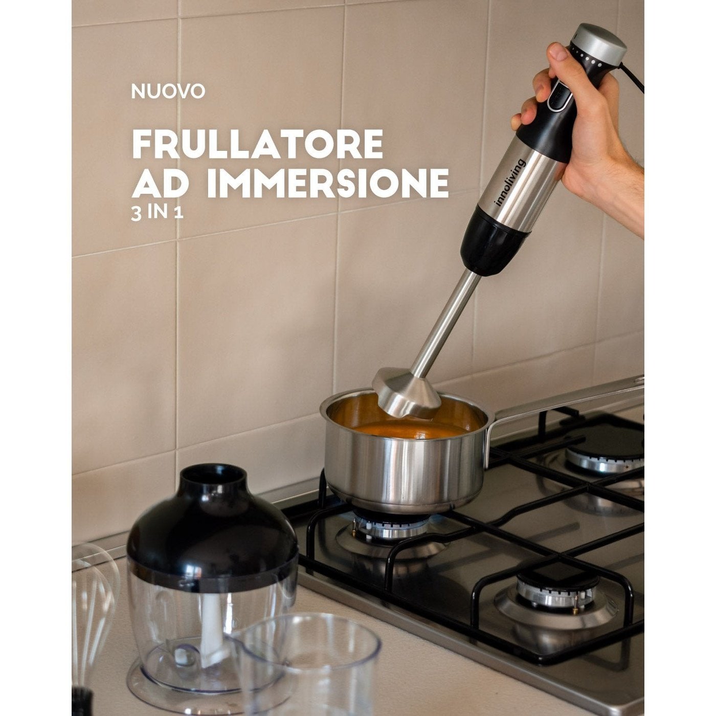 Frullatore ad Immersione 3in1 Kit, 700W, Accessori in Acciaio Inossidabile, Innoliving INN-698