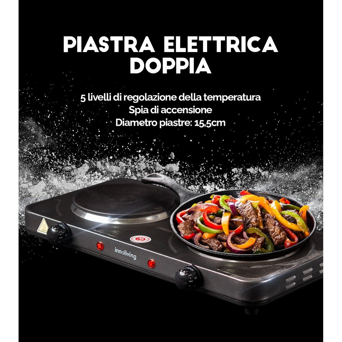 Piastra elettrica doppia per cucinare 5 livelli 2000W, Innoliving INN-748