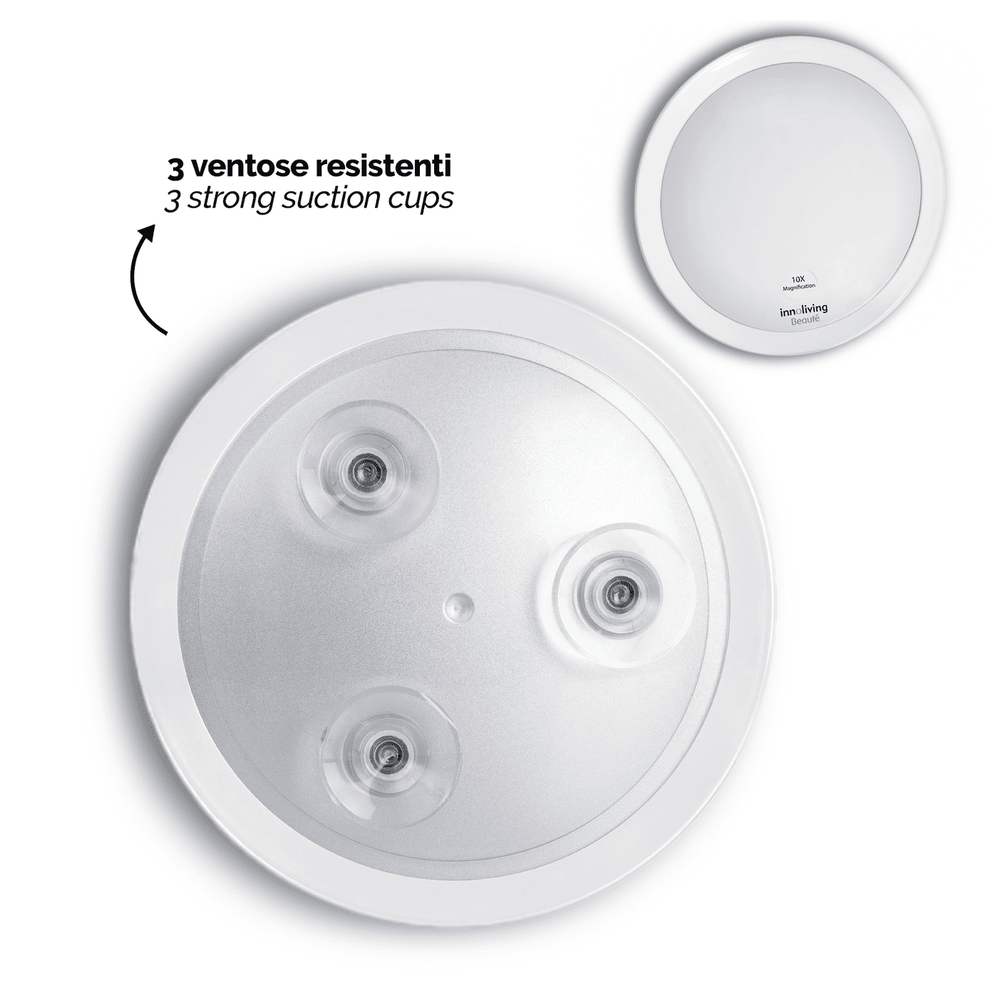 Specchio cosmetico ingranditore 10X con ventose trucco e barba, Innoliving INN-801