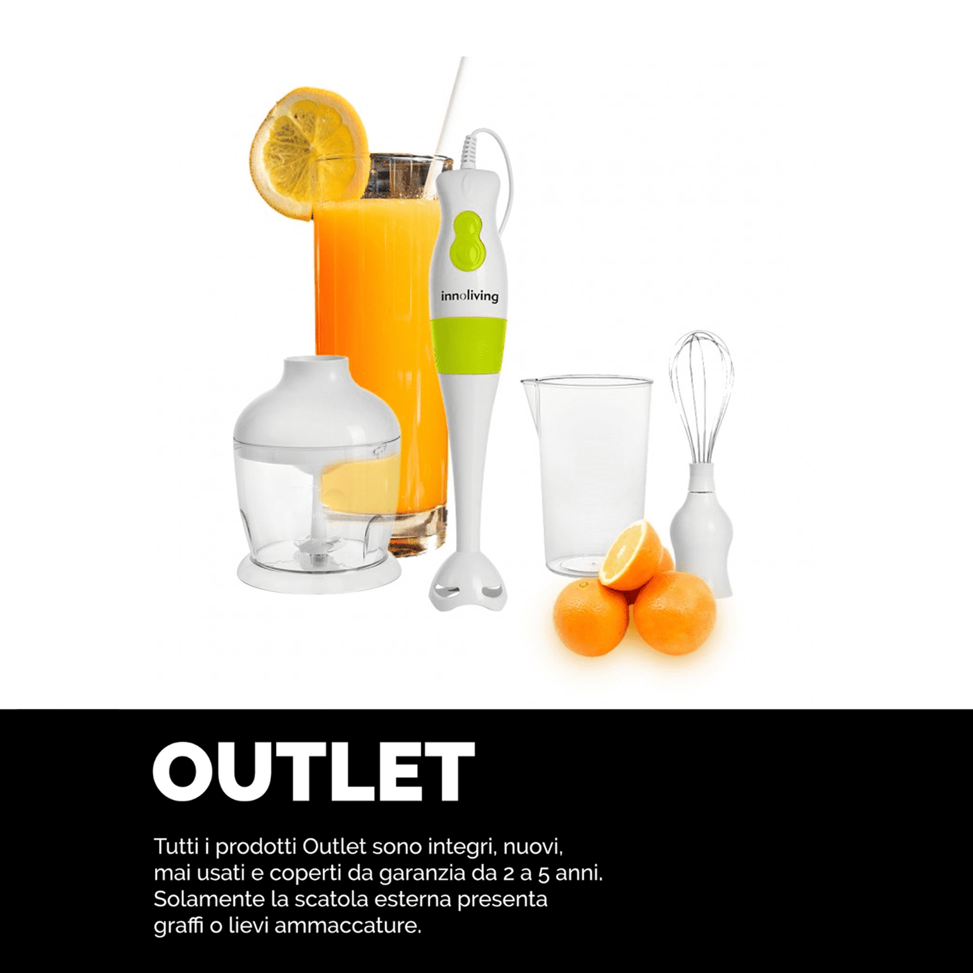 Frullatore ad immersione set 3 in 1 lame acciaio inox 2 velocità, Innoliving INN-725