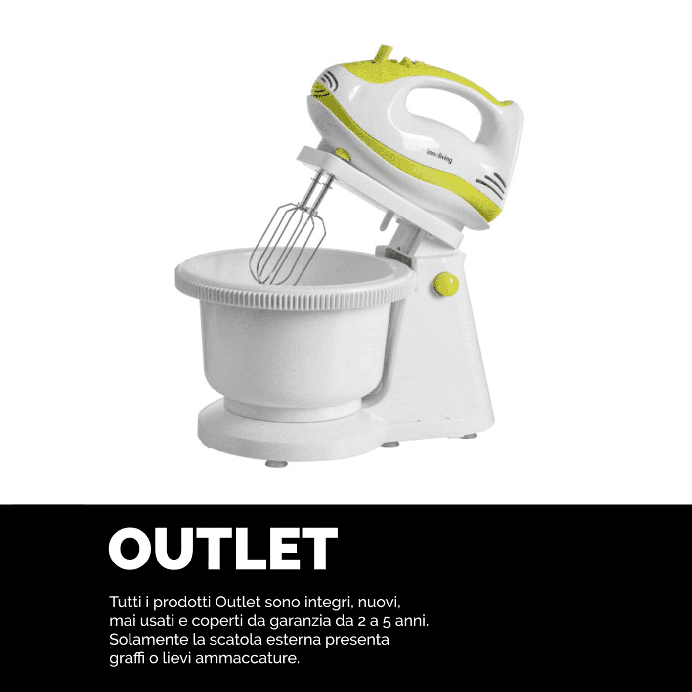 Sbattitore elettrico con ciotola fruste acciaio INOX 5 velocità, Innoliving INN-780