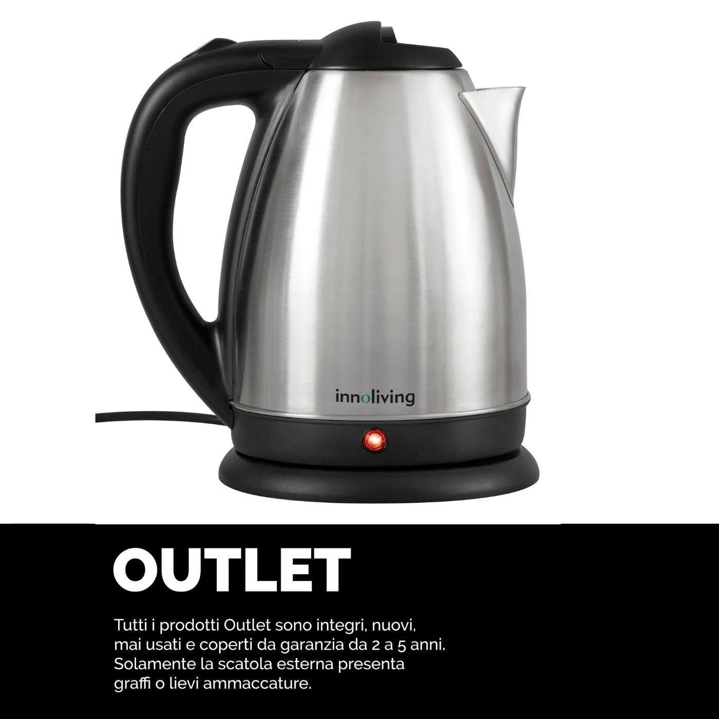 Bollitore Senza Fili ad Ebollizione Veloce, Cordless in Acciaio Inox INN-699, 2200 W, 1.8 Litri, Innoliving